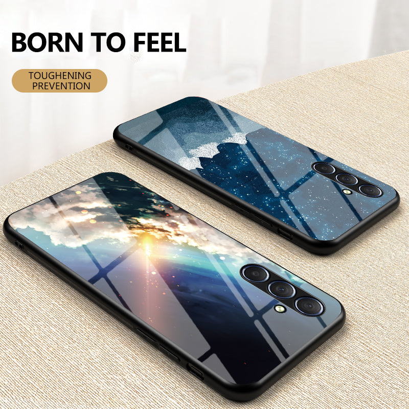 For Samsung Galaxy M54 5G / F54 5G Phone Case Anti-Scratch Pattern Printing PC+TPU+Tempered Glass Phone Cover