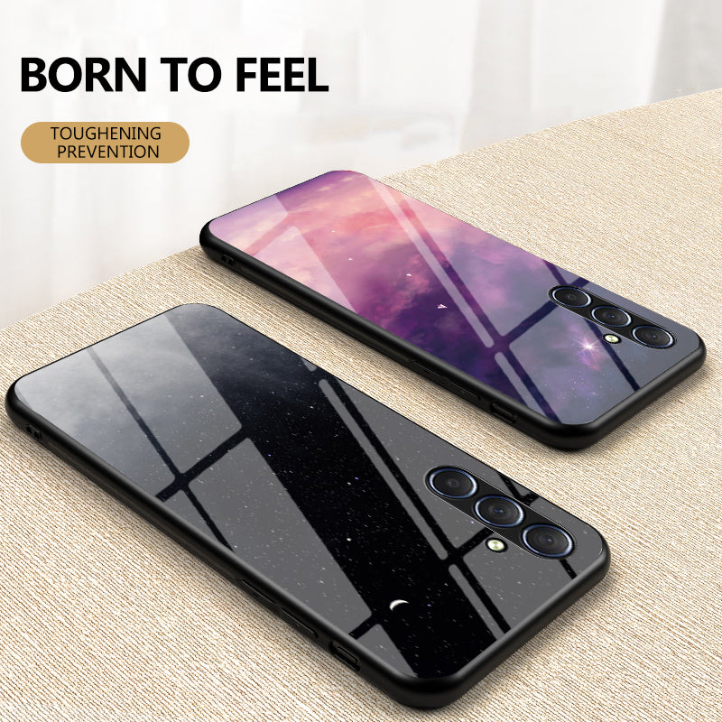 For Samsung Galaxy M54 5G / F54 5G Phone Case Anti-Scratch Pattern Printing PC+TPU+Tempered Glass Phone Cover
