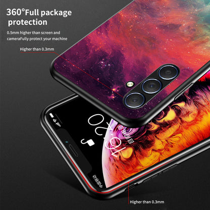 For Samsung Galaxy M54 5G / F54 5G Phone Case Anti-Scratch Pattern Printing PC+TPU+Tempered Glass Phone Cover