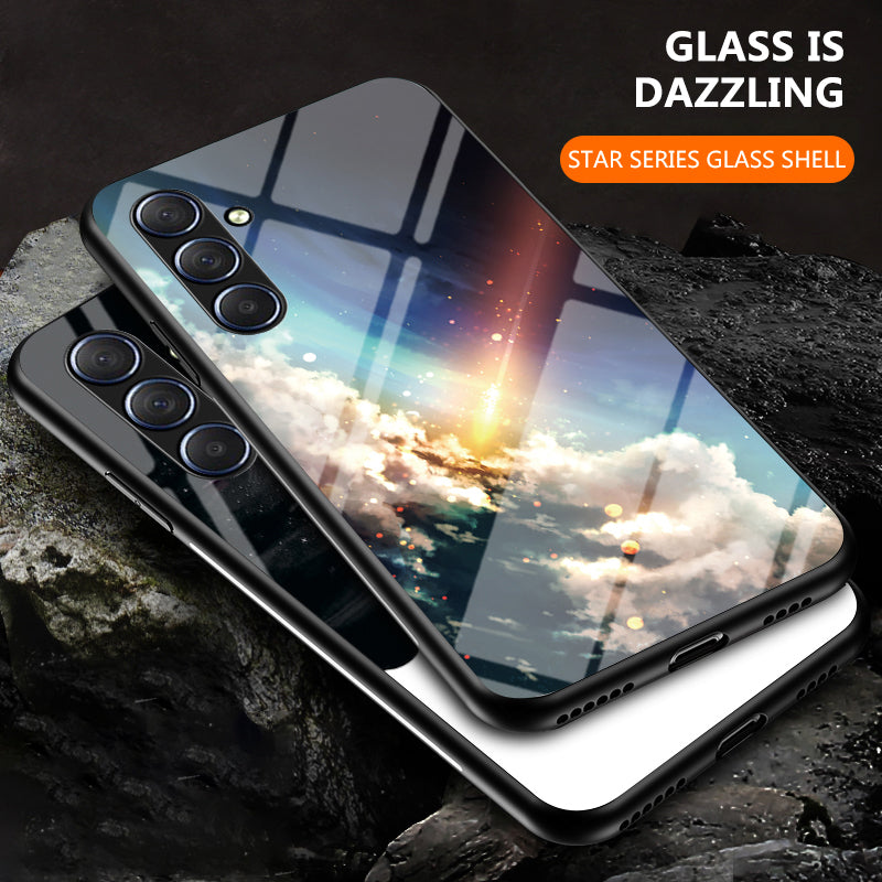 For Samsung Galaxy M54 5G / F54 5G Phone Case Anti-Scratch Pattern Printing PC+TPU+Tempered Glass Phone Cover