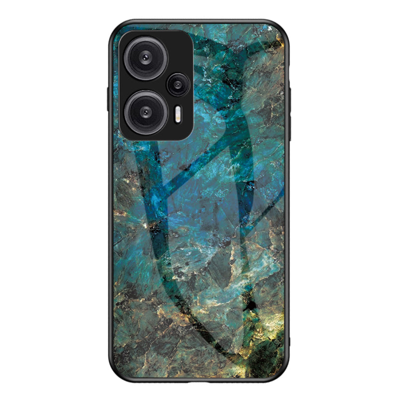 For Xiaomi Redmi Note 12 Turbo / Poco F5 5G Anti-Drop Phone Case Marble Pattern Tempered Glass+PC+TPU Cover