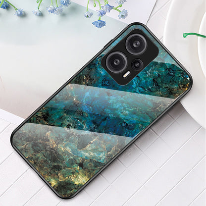 For Xiaomi Redmi Note 12 Turbo / Poco F5 5G Anti-Drop Phone Case Marble Pattern Tempered Glass+PC+TPU Cover