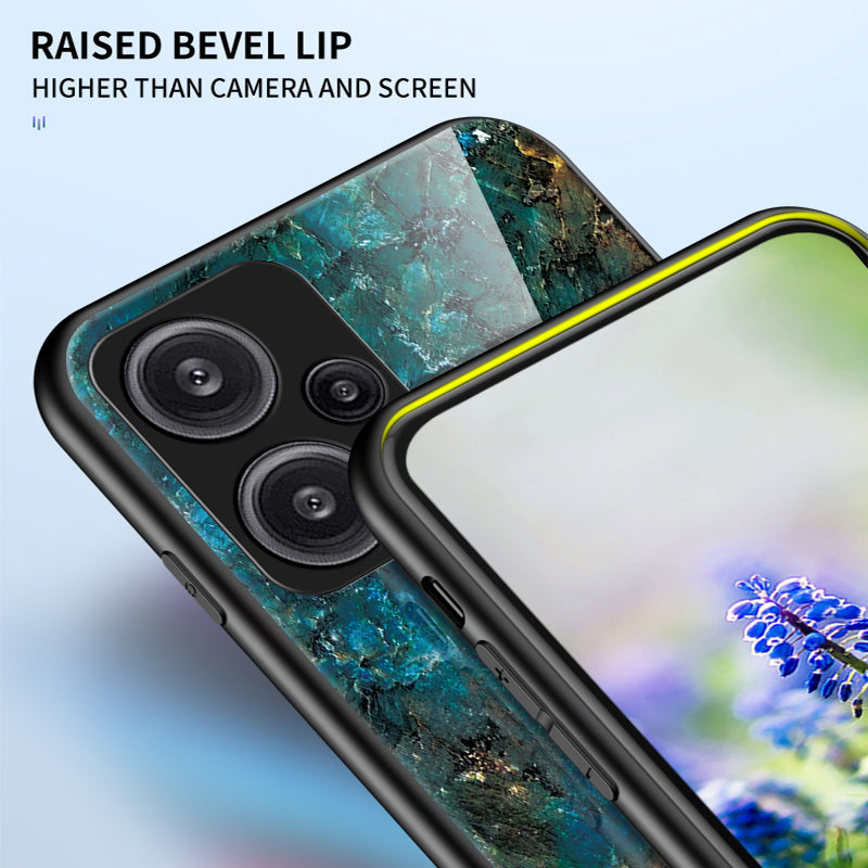 For Xiaomi Redmi Note 12 Turbo / Poco F5 5G Anti-Drop Phone Case Marble Pattern Tempered Glass+PC+TPU Cover