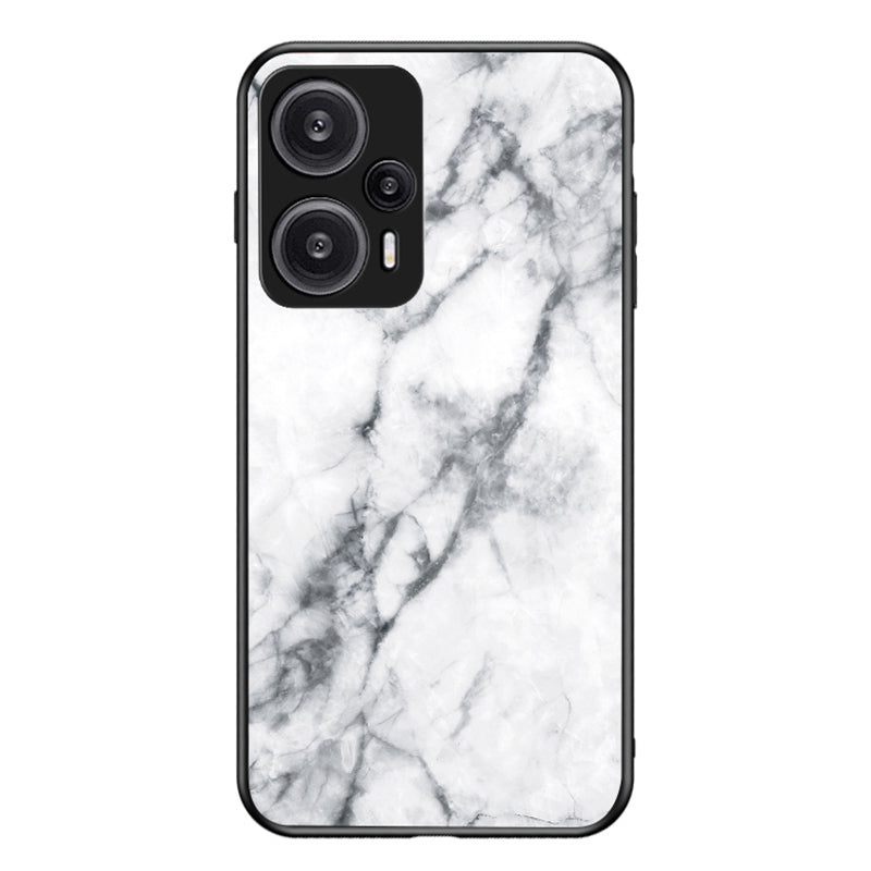 For Xiaomi Redmi Note 12 Turbo / Poco F5 5G Anti-Drop Phone Case Marble Pattern Tempered Glass+PC+TPU Cover