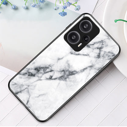 For Xiaomi Redmi Note 12 Turbo / Poco F5 5G Anti-Drop Phone Case Marble Pattern Tempered Glass+PC+TPU Cover