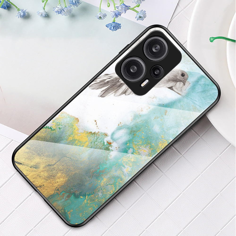 For Xiaomi Redmi Note 12 Turbo / Poco F5 5G Anti-Drop Phone Case Marble Pattern Tempered Glass+PC+TPU Cover