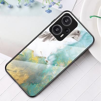For Xiaomi Redmi Note 12 Turbo / Poco F5 5G Anti-Drop Phone Case Marble Pattern Tempered Glass+PC+TPU Cover