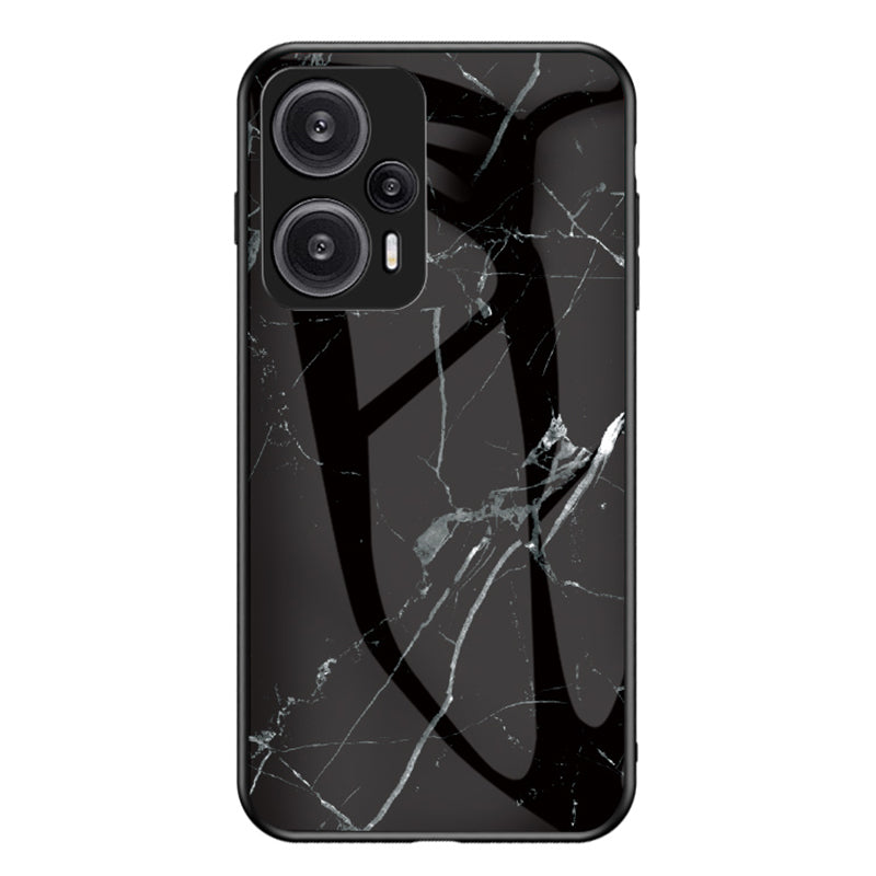 For Xiaomi Redmi Note 12 Turbo / Poco F5 5G Anti-Drop Phone Case Marble Pattern Tempered Glass+PC+TPU Cover