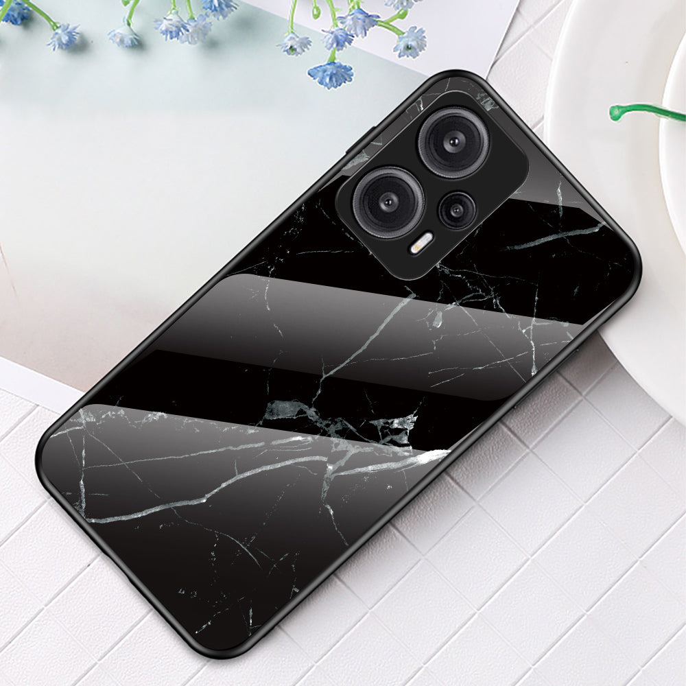 For Xiaomi Redmi Note 12 Turbo / Poco F5 5G Anti-Drop Phone Case Marble Pattern Tempered Glass+PC+TPU Cover
