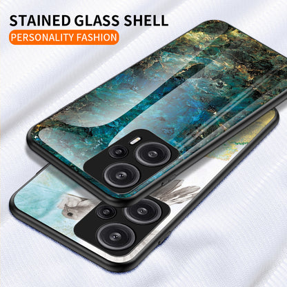 For Xiaomi Redmi Note 12 Turbo / Poco F5 5G Anti-Drop Phone Case Marble Pattern Tempered Glass+PC+TPU Cover