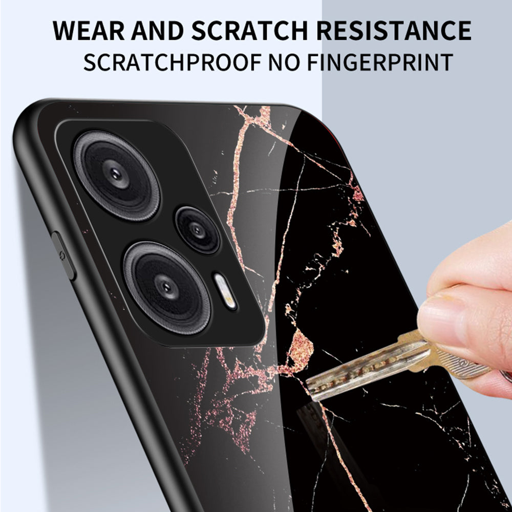 For Xiaomi Redmi Note 12 Turbo / Poco F5 5G Anti-Drop Phone Case Marble Pattern Tempered Glass+PC+TPU Cover