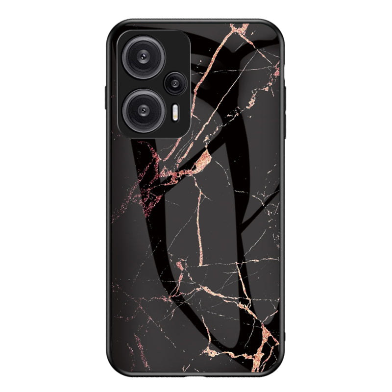 For Xiaomi Redmi Note 12 Turbo / Poco F5 5G Anti-Drop Phone Case Marble Pattern Tempered Glass+PC+TPU Cover