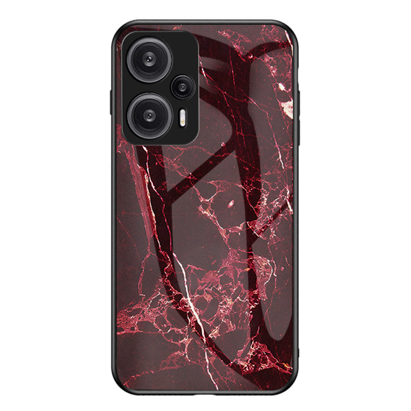 For Xiaomi Redmi Note 12 Turbo / Poco F5 5G Anti-Drop Phone Case Marble Pattern Tempered Glass+PC+TPU Cover