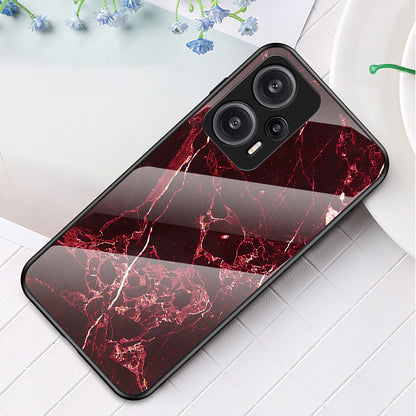 For Xiaomi Redmi Note 12 Turbo / Poco F5 5G Anti-Drop Phone Case Marble Pattern Tempered Glass+PC+TPU Cover