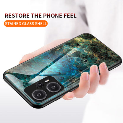 For Xiaomi Redmi Note 12 Turbo / Poco F5 5G Anti-Drop Phone Case Marble Pattern Tempered Glass+PC+TPU Cover
