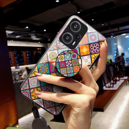 For Xiaomi Redmi Note 12 Turbo / Poco F5 5G Phone Cover Kickstand PC+TPU+Tempered Glass Flower Pattern Case