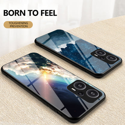 For Xiaomi Redmi Note 12 Turbo / Poco F5 5G Phone Case Pattern Printed PC+TPU+Tempered Glass Phone Cover