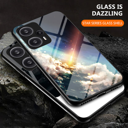 For Xiaomi Redmi Note 12 Turbo / Poco F5 5G Phone Case Pattern Printed PC+TPU+Tempered Glass Phone Cover
