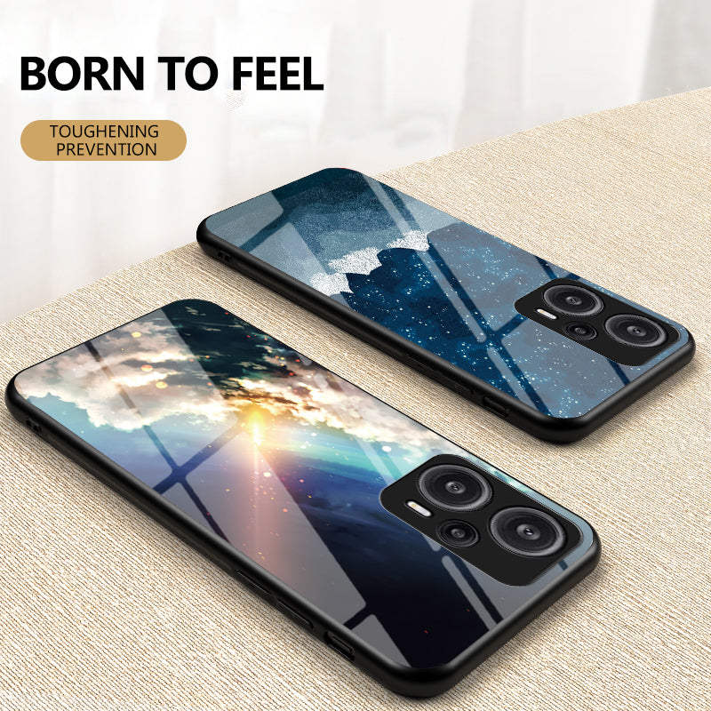 For Xiaomi Redmi Note 12 Turbo / Poco F5 5G Phone Case Pattern Printed PC+TPU+Tempered Glass Phone Cover