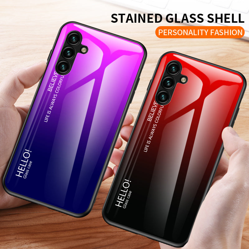 For Samsung Galaxy A24 4G Gradient Color Back Slim Case PC+TPU+Tempered Glass Phone Cover