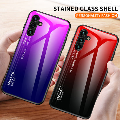 For Samsung Galaxy A24 4G Gradient Color Back Slim Case PC+TPU+Tempered Glass Phone Cover