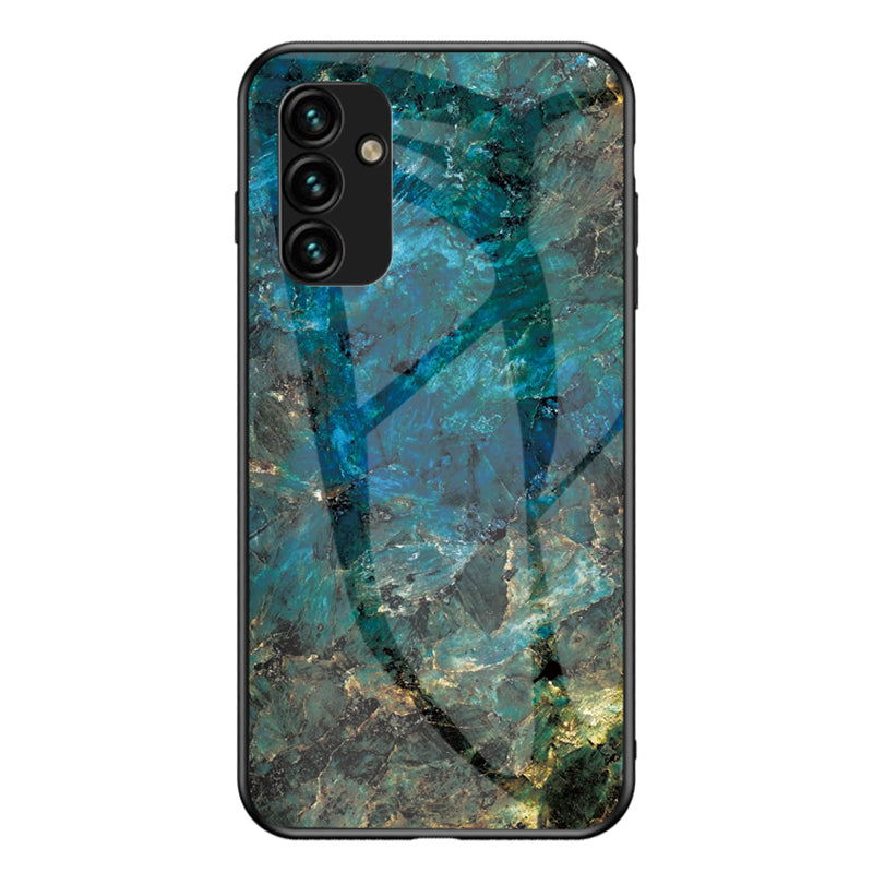 For Samsung Galaxy A24 4G Marble Pattern Shockproof Case Tempered Glass+PC+TPU Anti-Drop Phone Cover