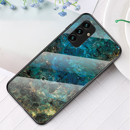 For Samsung Galaxy A24 4G Marble Pattern Shockproof Case Tempered Glass+PC+TPU Anti-Drop Phone Cover
