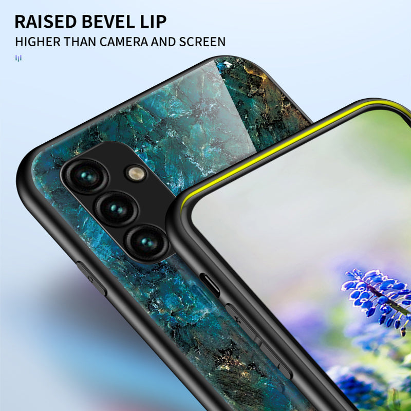 For Samsung Galaxy A24 4G Marble Pattern Shockproof Case Tempered Glass+PC+TPU Anti-Drop Phone Cover
