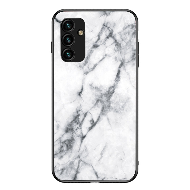 For Samsung Galaxy A24 4G Marble Pattern Shockproof Case Tempered Glass+PC+TPU Anti-Drop Phone Cover