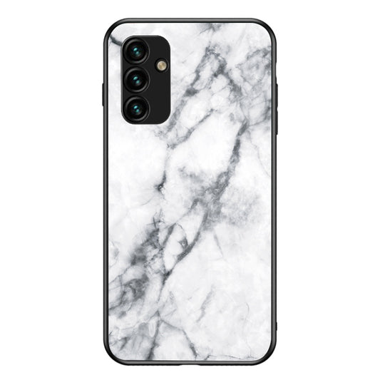 For Samsung Galaxy A24 4G Marble Pattern Shockproof Case Tempered Glass+PC+TPU Anti-Drop Phone Cover