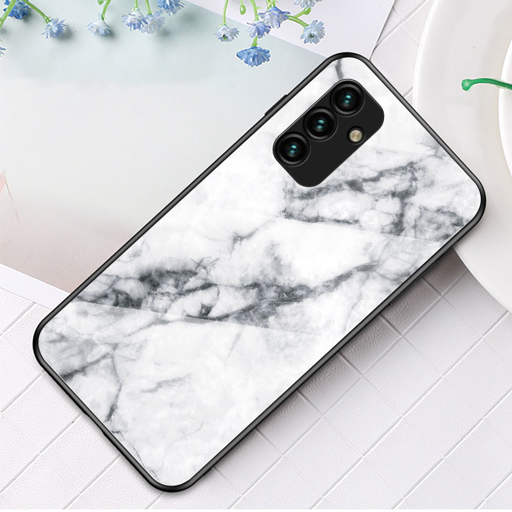 For Samsung Galaxy A24 4G Marble Pattern Shockproof Case Tempered Glass+PC+TPU Anti-Drop Phone Cover