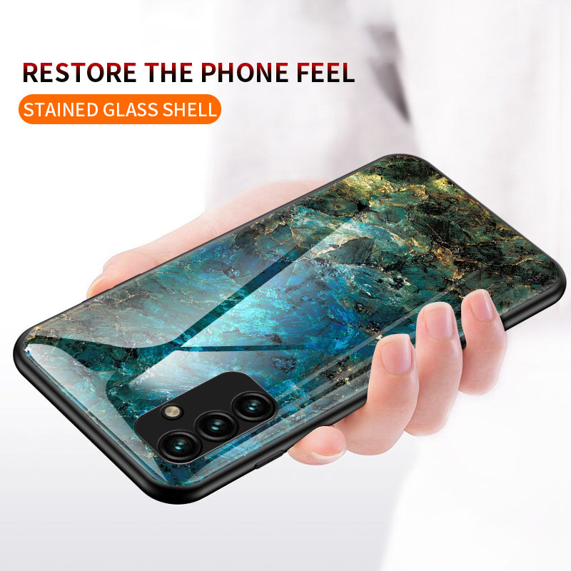 For Samsung Galaxy A24 4G Marble Pattern Shockproof Case Tempered Glass+PC+TPU Anti-Drop Phone Cover
