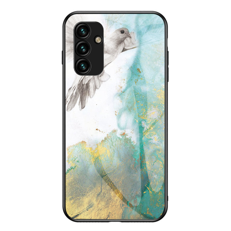 For Samsung Galaxy A24 4G Marble Pattern Shockproof Case Tempered Glass+PC+TPU Anti-Drop Phone Cover