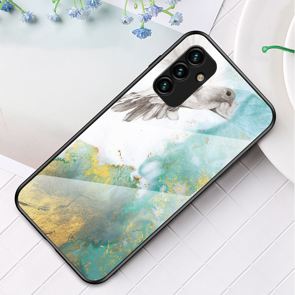 For Samsung Galaxy A24 4G Marble Pattern Shockproof Case Tempered Glass+PC+TPU Anti-Drop Phone Cover