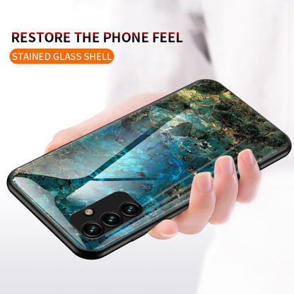 For Samsung Galaxy A24 4G Marble Pattern Shockproof Case Tempered Glass+PC+TPU Anti-Drop Phone Cover