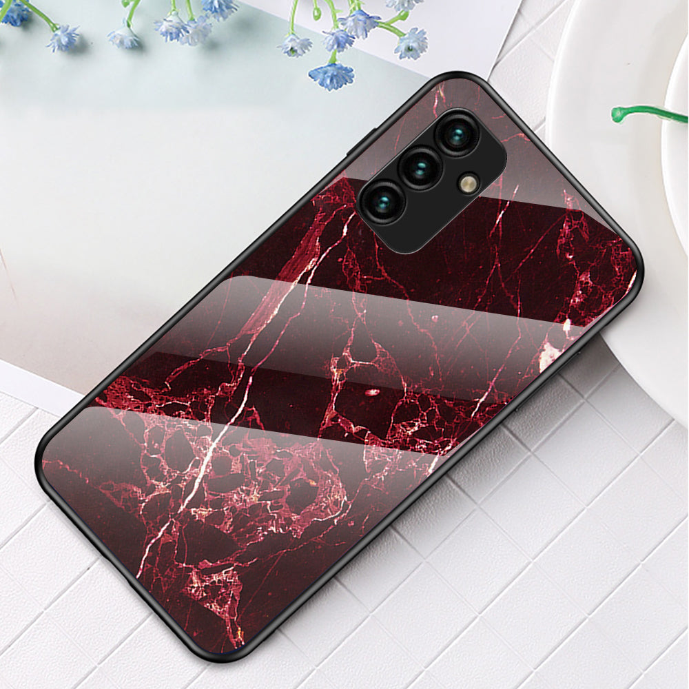 For Samsung Galaxy A24 4G Marble Pattern Shockproof Case Tempered Glass+PC+TPU Anti-Drop Phone Cover