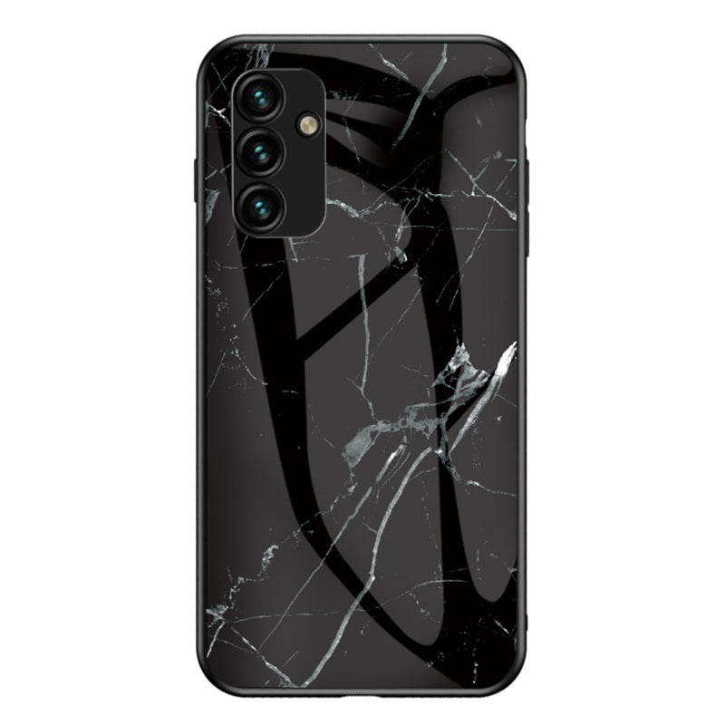 For Samsung Galaxy A24 4G Marble Pattern Shockproof Case Tempered Glass+PC+TPU Anti-Drop Phone Cover