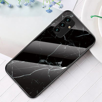 For Samsung Galaxy A24 4G Marble Pattern Shockproof Case Tempered Glass+PC+TPU Anti-Drop Phone Cover