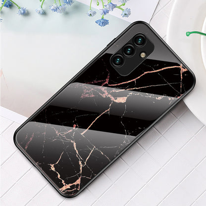 For Samsung Galaxy A24 4G Marble Pattern Shockproof Case Tempered Glass+PC+TPU Anti-Drop Phone Cover