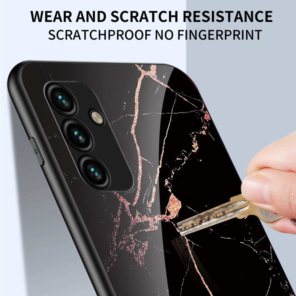 For Samsung Galaxy A24 4G Marble Pattern Shockproof Case Tempered Glass+PC+TPU Anti-Drop Phone Cover