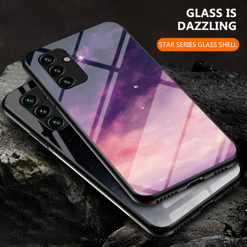 For Samsung Galaxy A24 4G Tempered Glass Starry Sky Case PC+TPU Shockproof Phone Cover