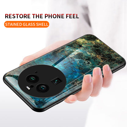 For Oppo Find X6 Pro Marble Pattern Design Anti-Scratch Case Tempered Glass+PC+TPU Phone Cover