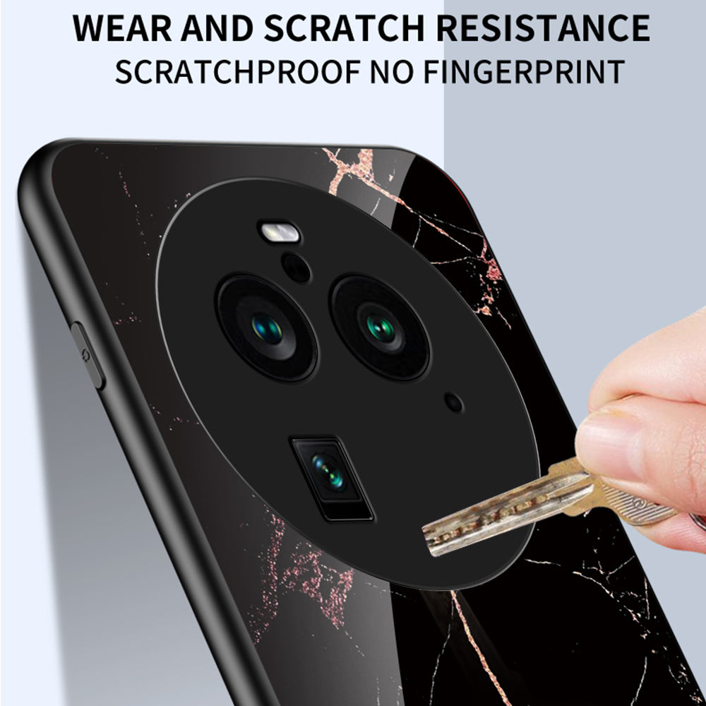 For Oppo Find X6 Pro Marble Pattern Design Anti-Scratch Case Tempered Glass+PC+TPU Phone Cover