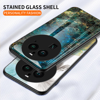 For Oppo Find X6 Pro Marble Pattern Design Anti-Scratch Case Tempered Glass+PC+TPU Phone Cover