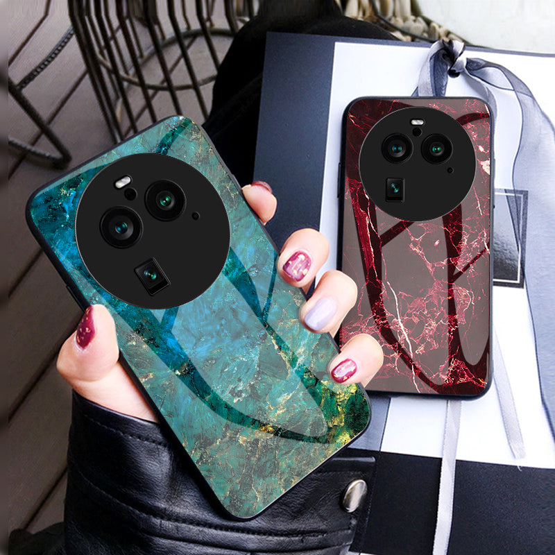 For Oppo Find X6 Pro Marble Pattern Design Anti-Scratch Case Tempered Glass+PC+TPU Phone Cover