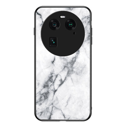 For Oppo Find X6 Tempered Glass Marble Pattern Phone Case PC+TPU Anti-Scratch Cover