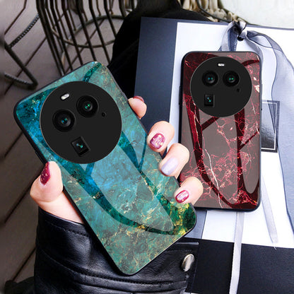 For Oppo Find X6 Tempered Glass Marble Pattern Phone Case PC+TPU Anti-Scratch Cover