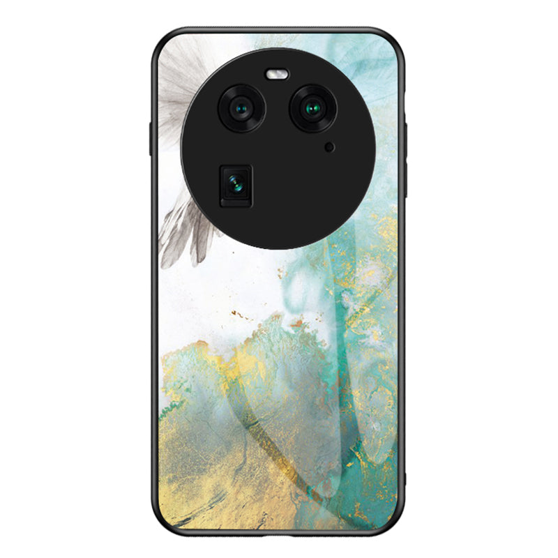 For Oppo Find X6 Tempered Glass Marble Pattern Phone Case PC+TPU Anti-Scratch Cover