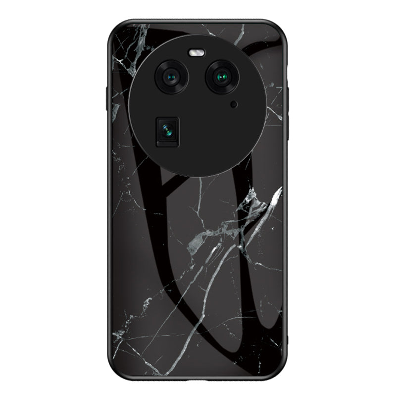 For Oppo Find X6 Tempered Glass Marble Pattern Phone Case PC+TPU Anti-Scratch Cover