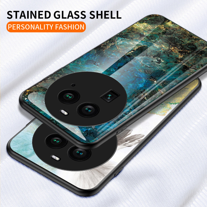 For Oppo Find X6 Tempered Glass Marble Pattern Phone Case PC+TPU Anti-Scratch Cover